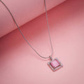 Square Halo Design Rhodium Plated Pendant with chain-Mint Pink