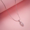 Elongated Oval Halo Design Rhodium Plated Pendant with chain