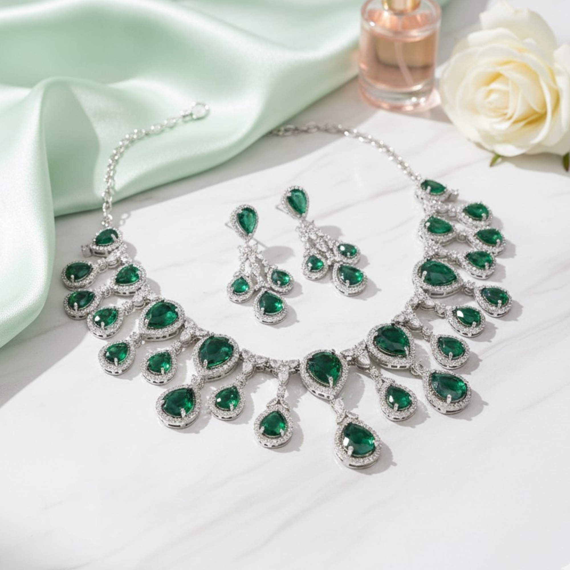 Enchanted Emerald Elegance Necklace in Rhodium