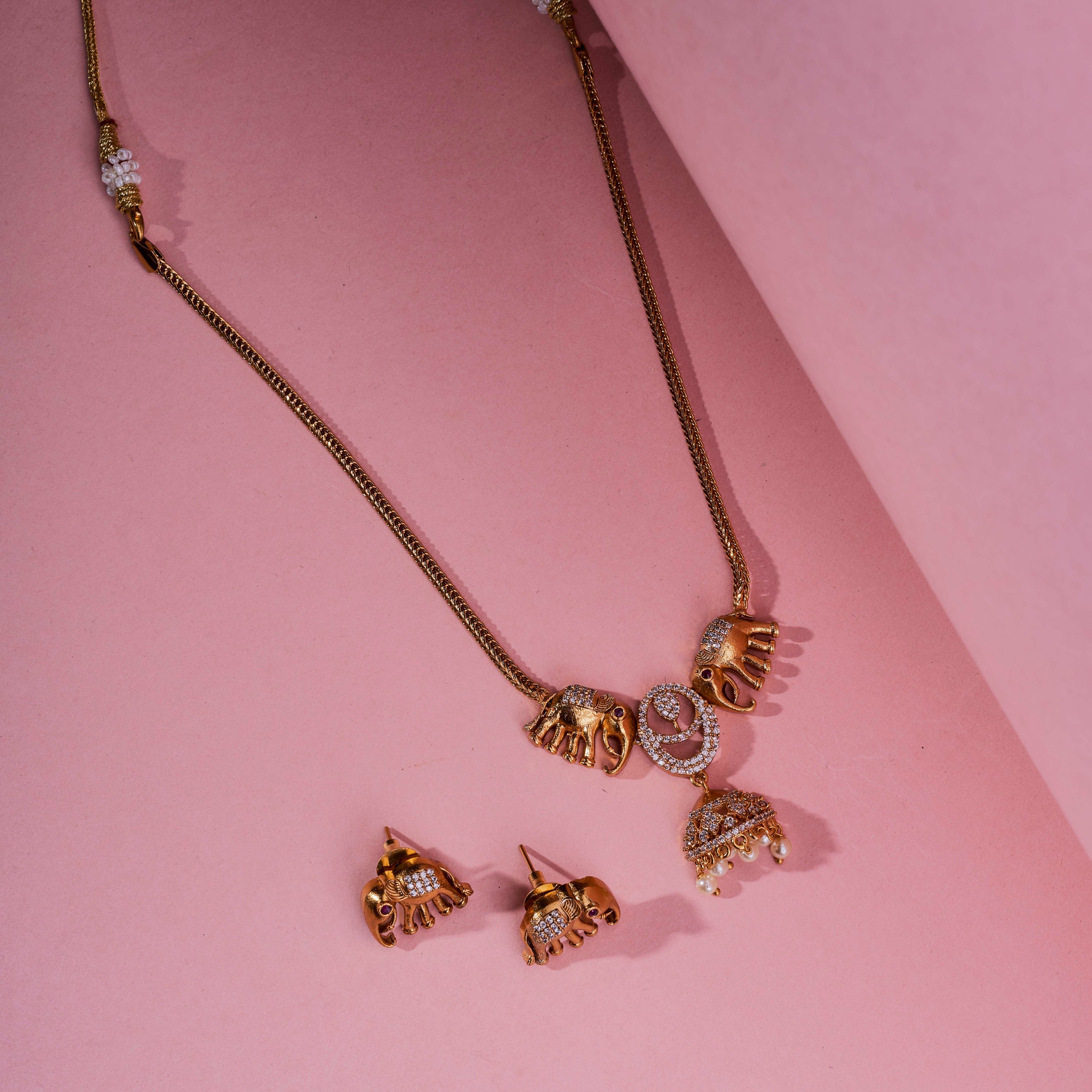 Tiny Gajraj Matte Red Necklace Set with Earrings
