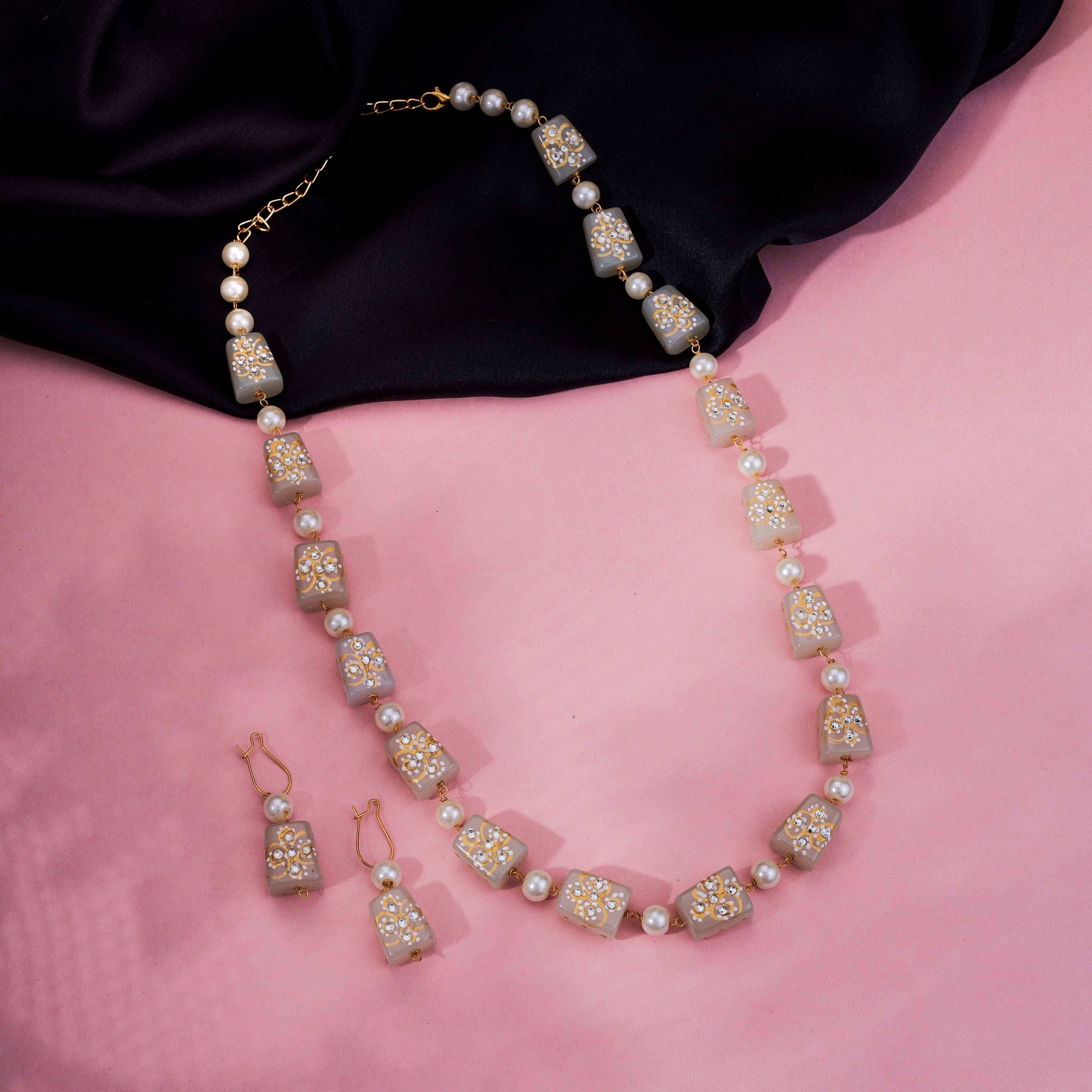White Gemstone Gold Plated Necklace Set with Earrings