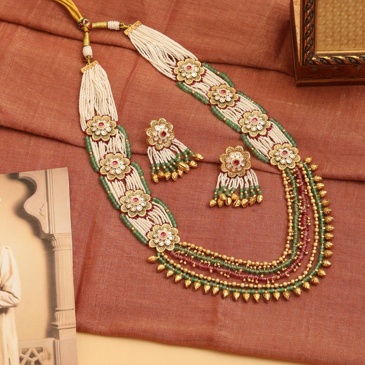 Cascading Floral Gold Plated Necklcace Set with Earrings