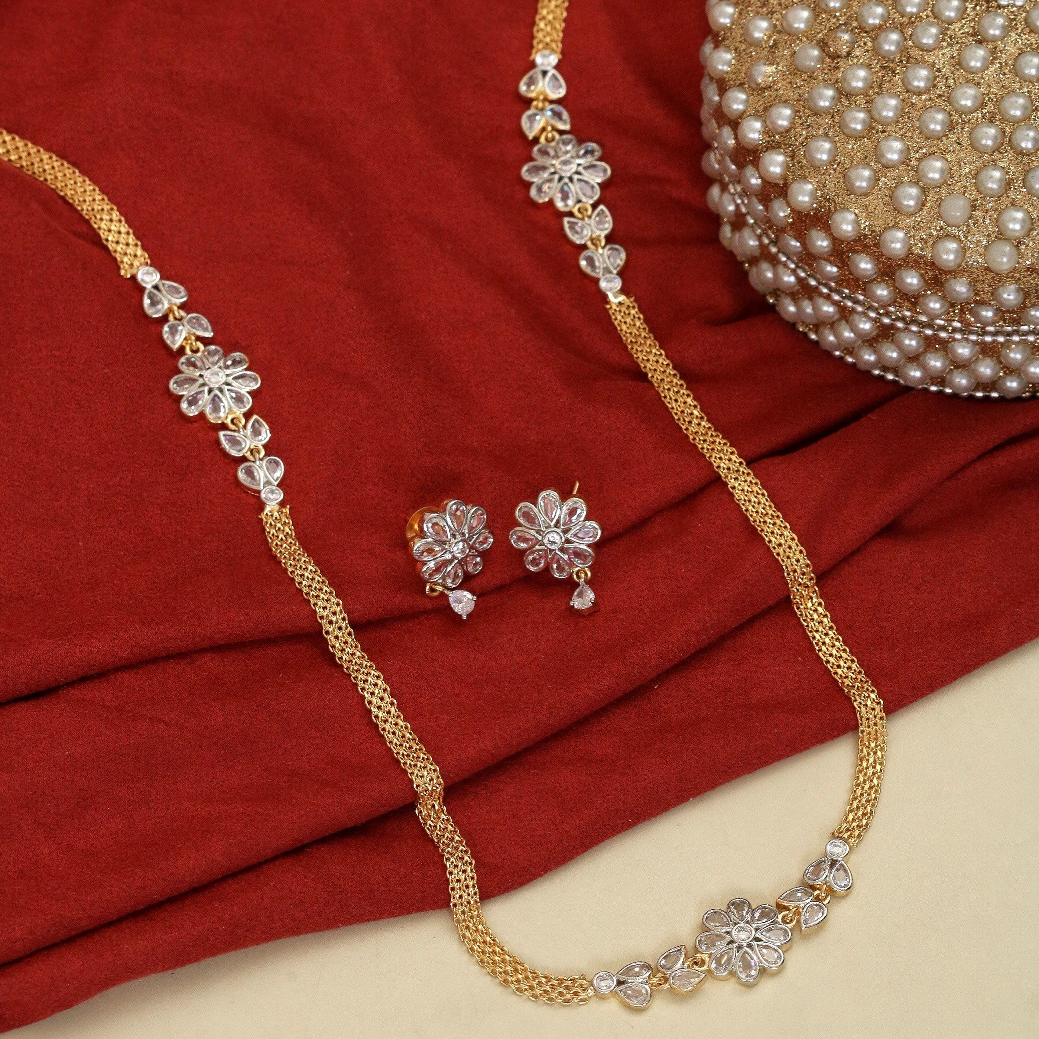 Radiant Floral Gold Silver Plated Necklace Set