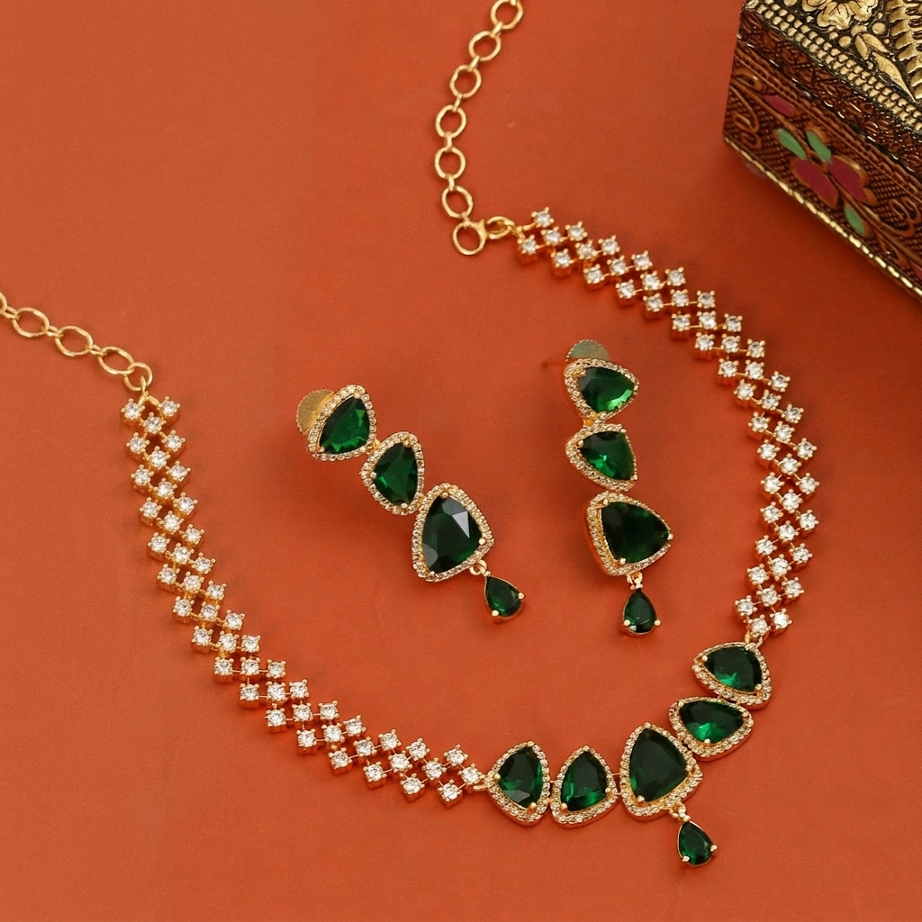 Elegant Stoned Gold Plated Necklace Set