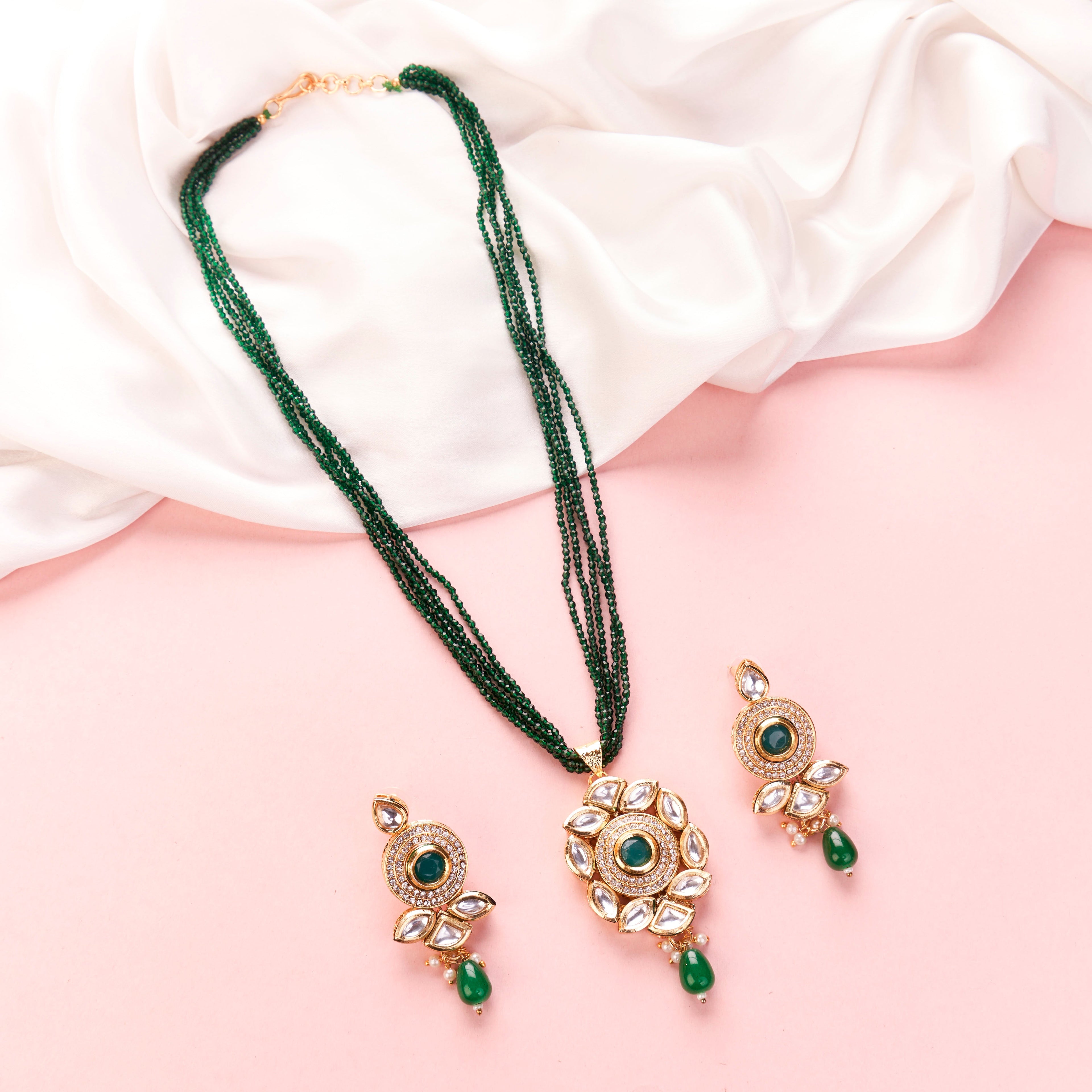 Floral Echanted Beaded Gold Plated Necklace Set with Earrings