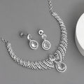 Leaf Lattice Rhodium Plated Necklace Set with Earrings