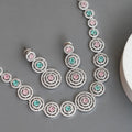 Halo Designed Rhodium Plated Necklace Set with Earrings