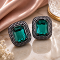 Gleaming Crystal Black Plated Studs