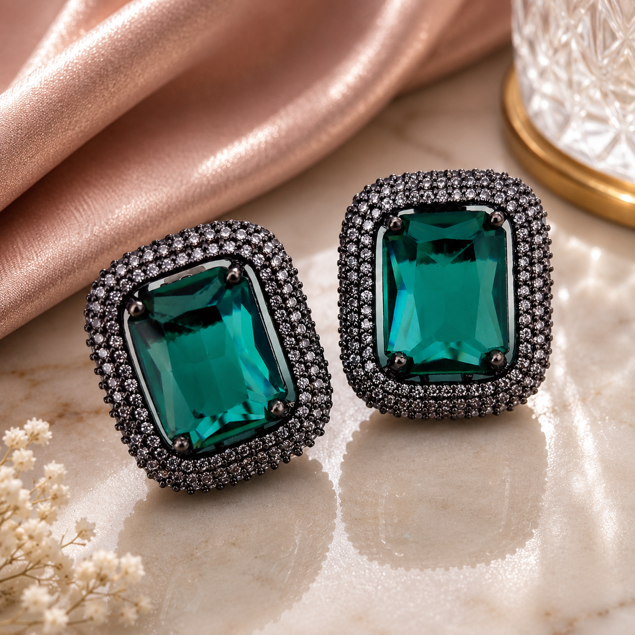 Gleaming Crystal Black Plated Studs