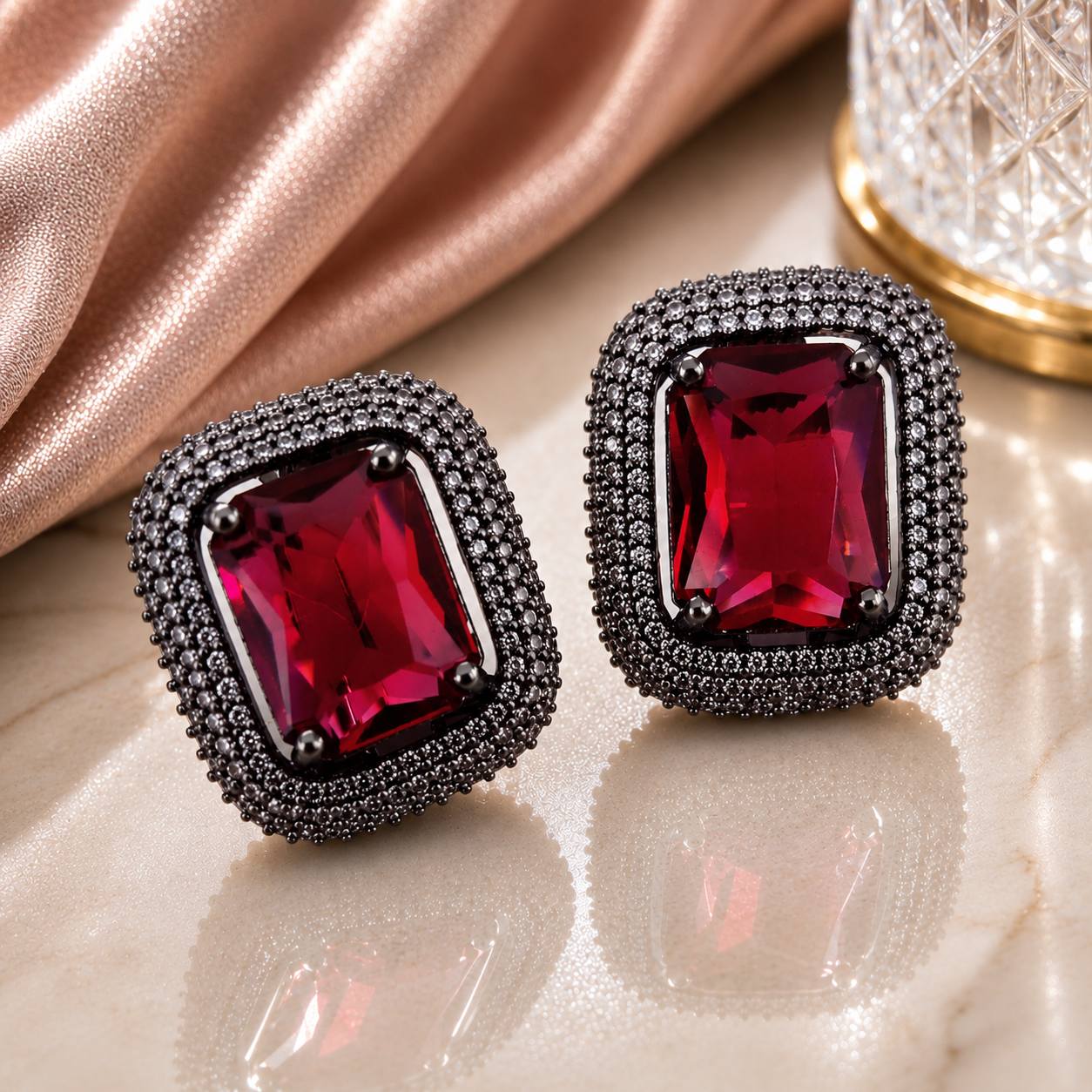 Gleaming Crystal Black Plated Studs