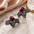 Black Plated Leaf Design American Diamond Stud Earrings