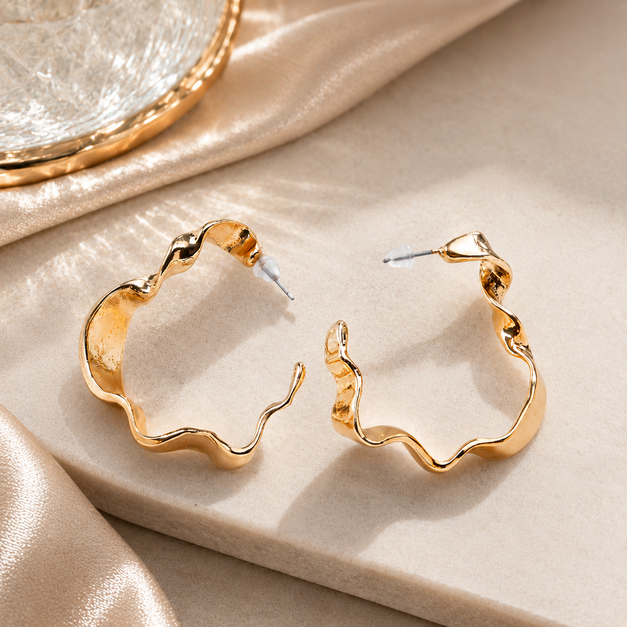 Classic Golden Plated Half Bamboo Hoops Studs