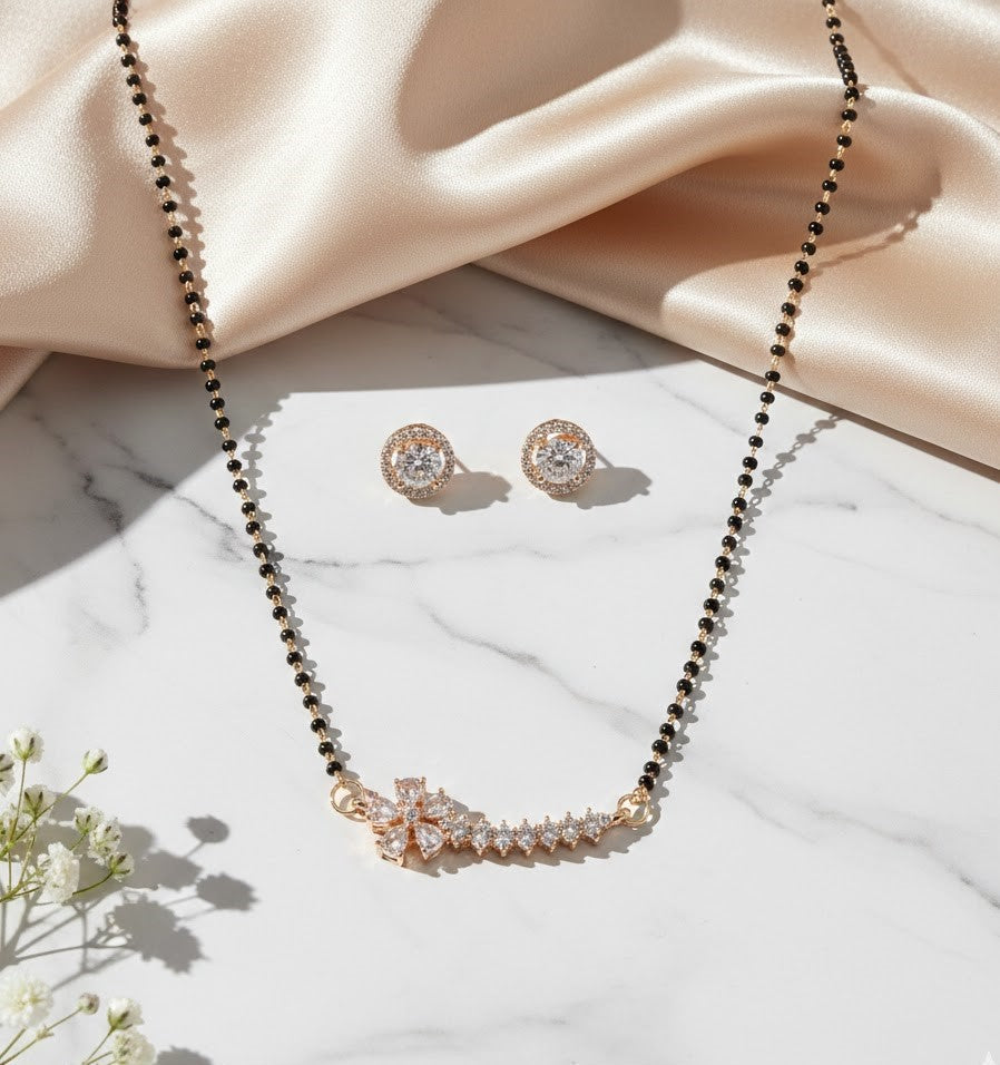Floral AD Mangalsutra with Stud Earrings Set
