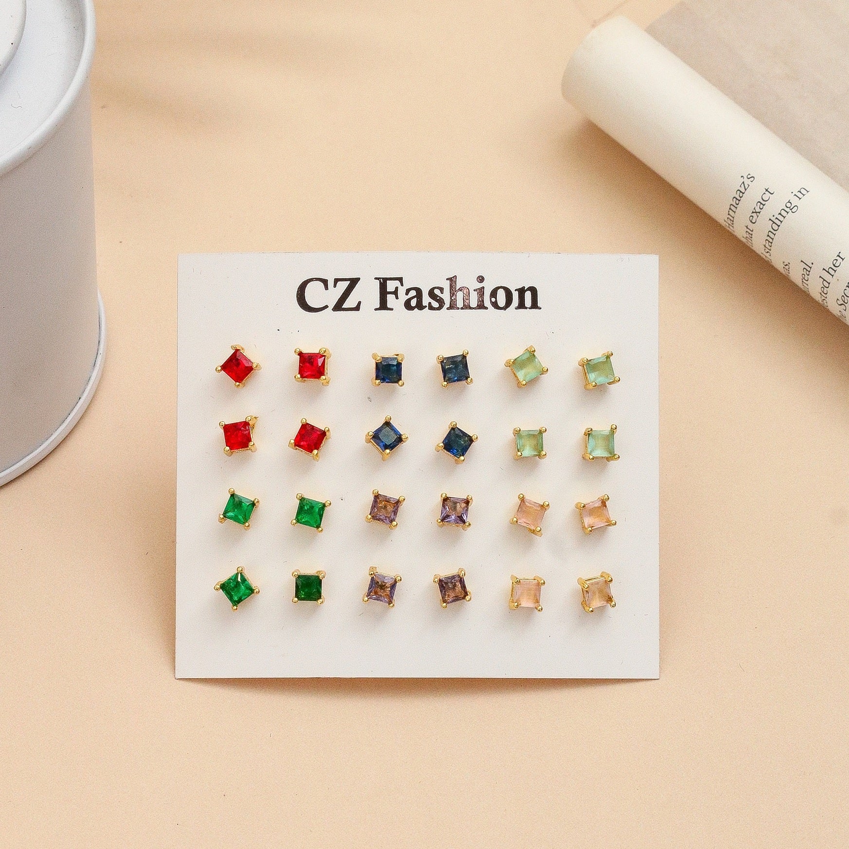 Square Shaped Traditional Gold Plated Stud Combo
