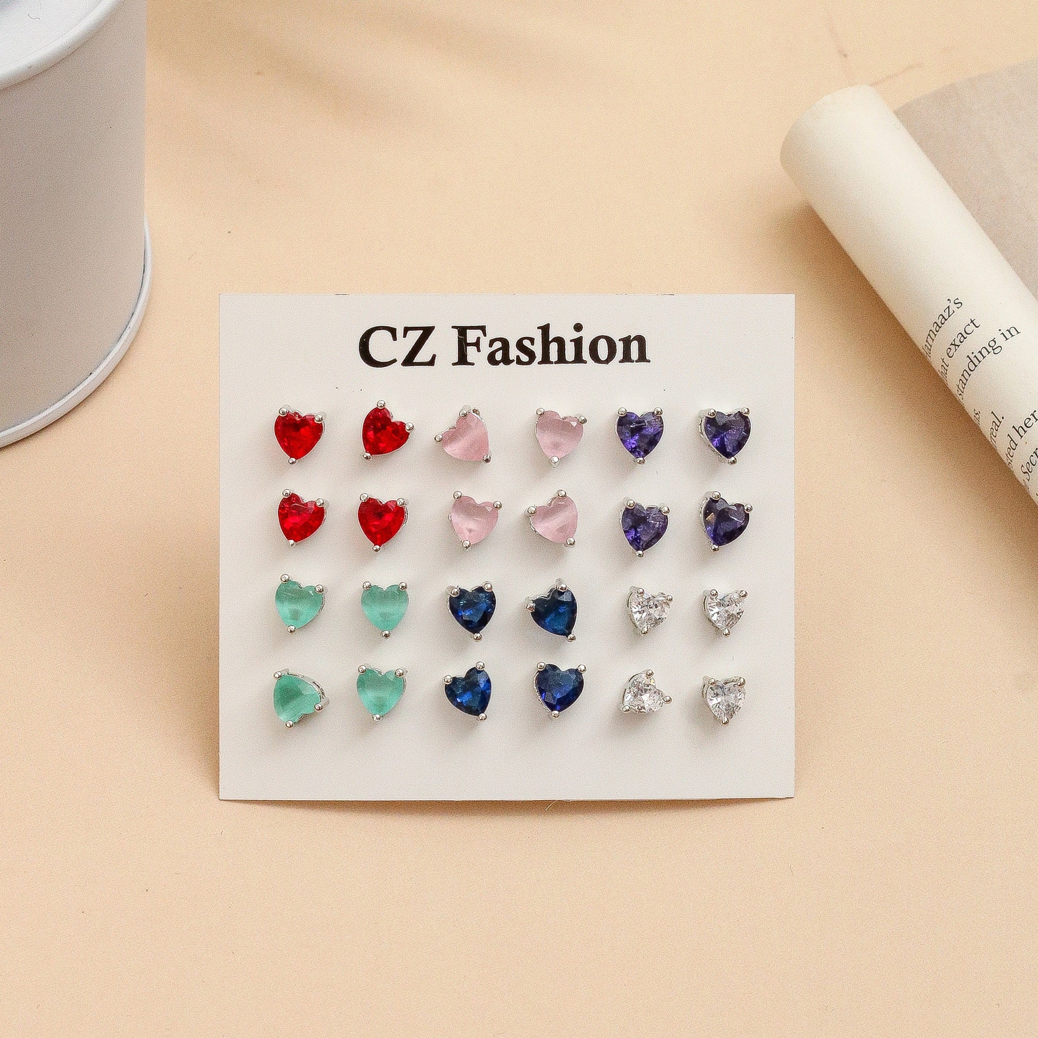 Heart Shaped Enchanted Rhodium Plated Stud Combo