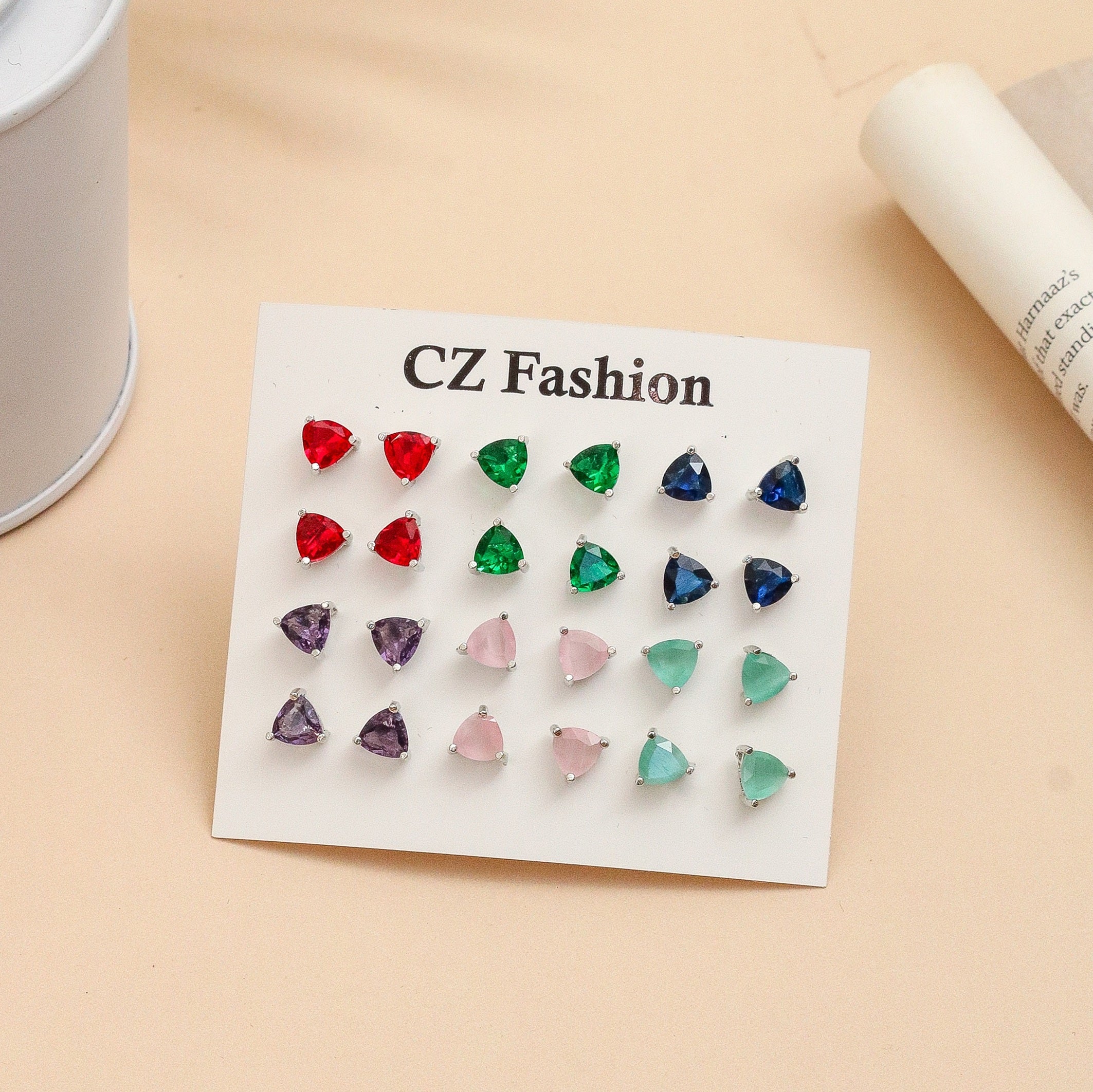 Tri Layered Sophhire Rhodium Plated Stud Combo