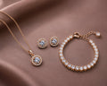 Round Halo CZ Rose Gold Necklace, Bracelet & Earrings Jewelry Set