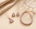 Triangle Halo CZ Rose Gold Necklace, Bracelet & Earrings Jewelry Set