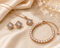 Square Halo CZ Rose Gold Necklace, Bracelet & Earrings Jewelry Set