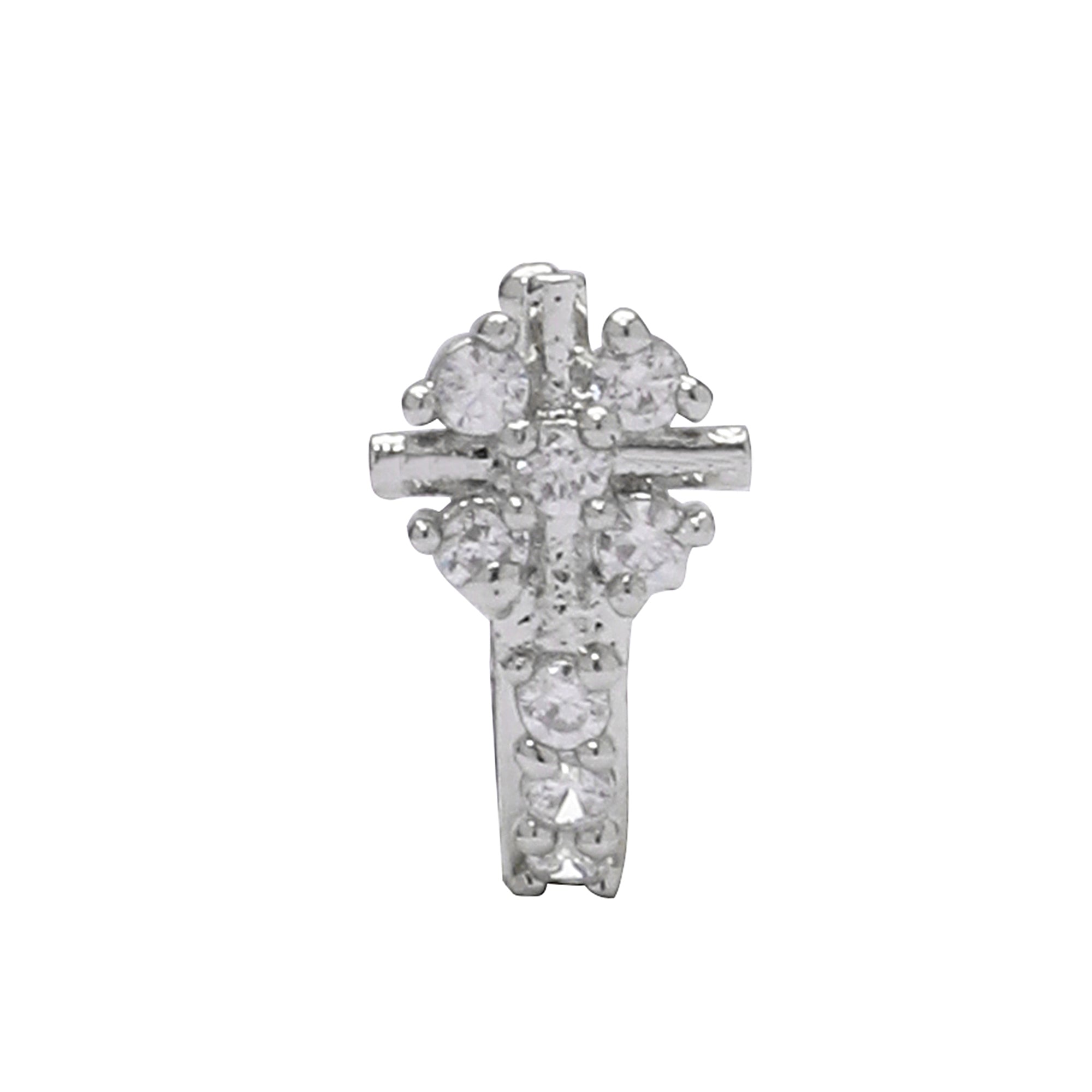 AD CZ Flower Pressing Rhodium Nose Pin (1 CM)