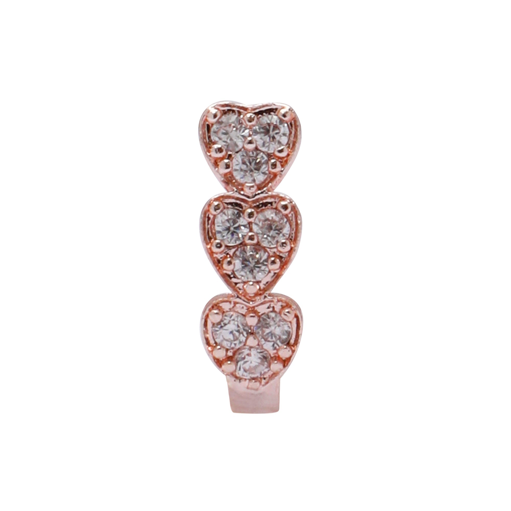 AD CZ Heart Pressing Rose Gold Nose Pin (1 CM)