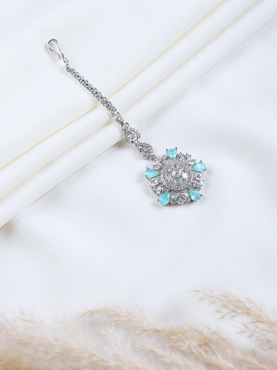 AD Studded Rhodium Plated Maang Tikka
