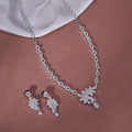 Rhodium Plated Floral American Diamond Necklace Set