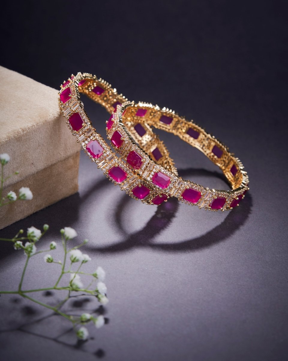 Alluring Party Wear Gold Bangles (Pack of 2) Red