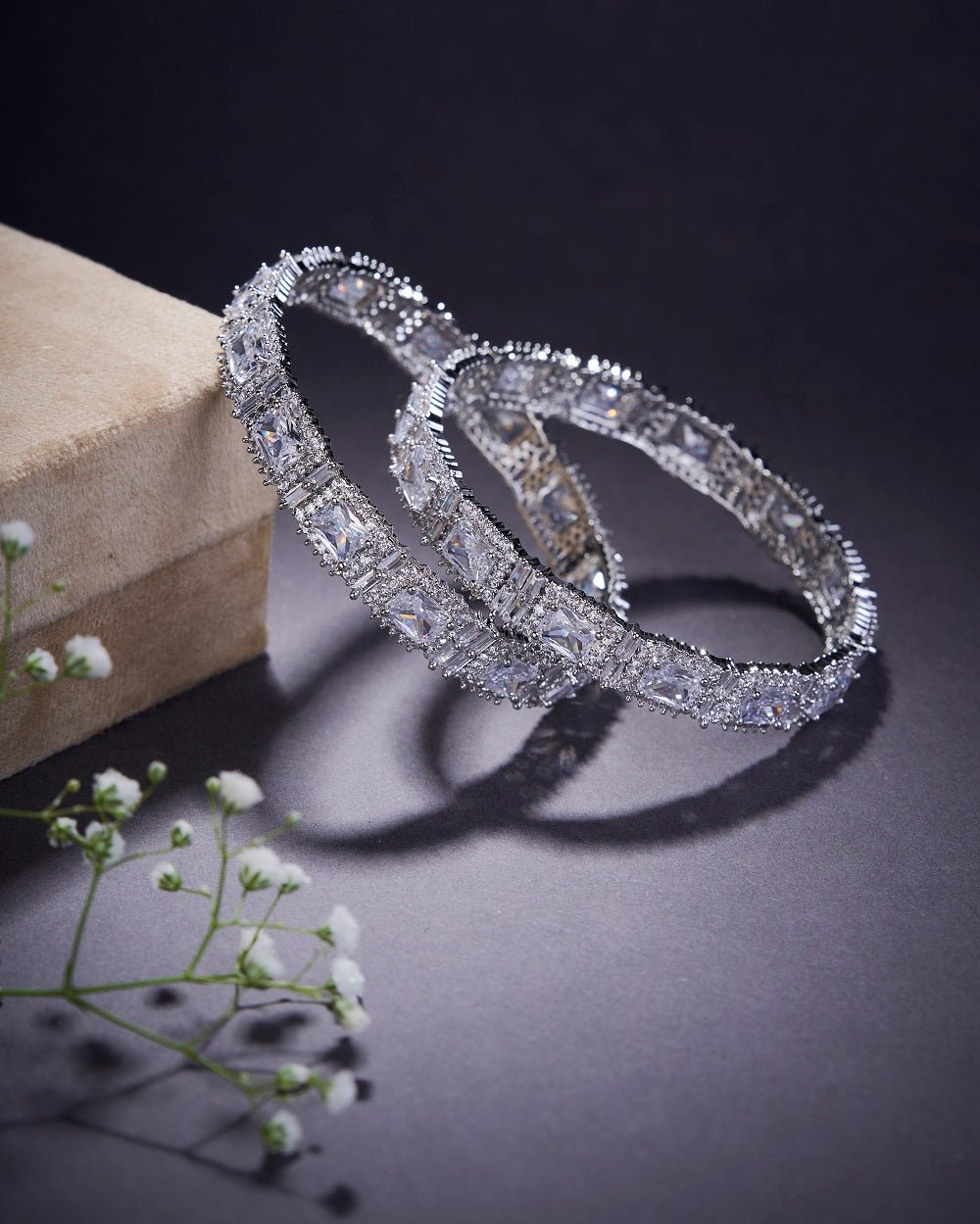 Alluring Party Wear Rhodium Bangles (Pack of 2)