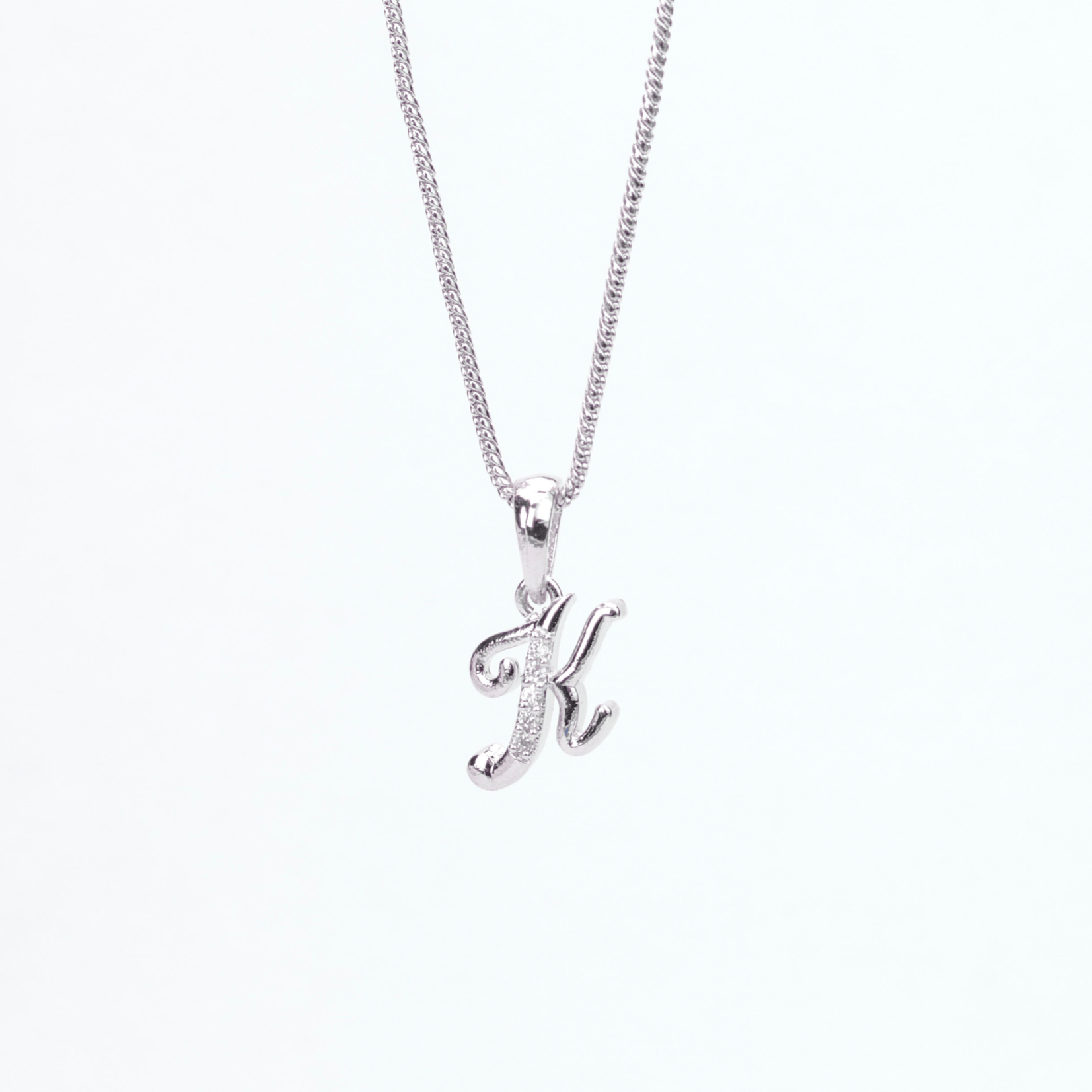 Opal Touch - Alphabet K Rhodium Locket with Chain (18") - Locket Set