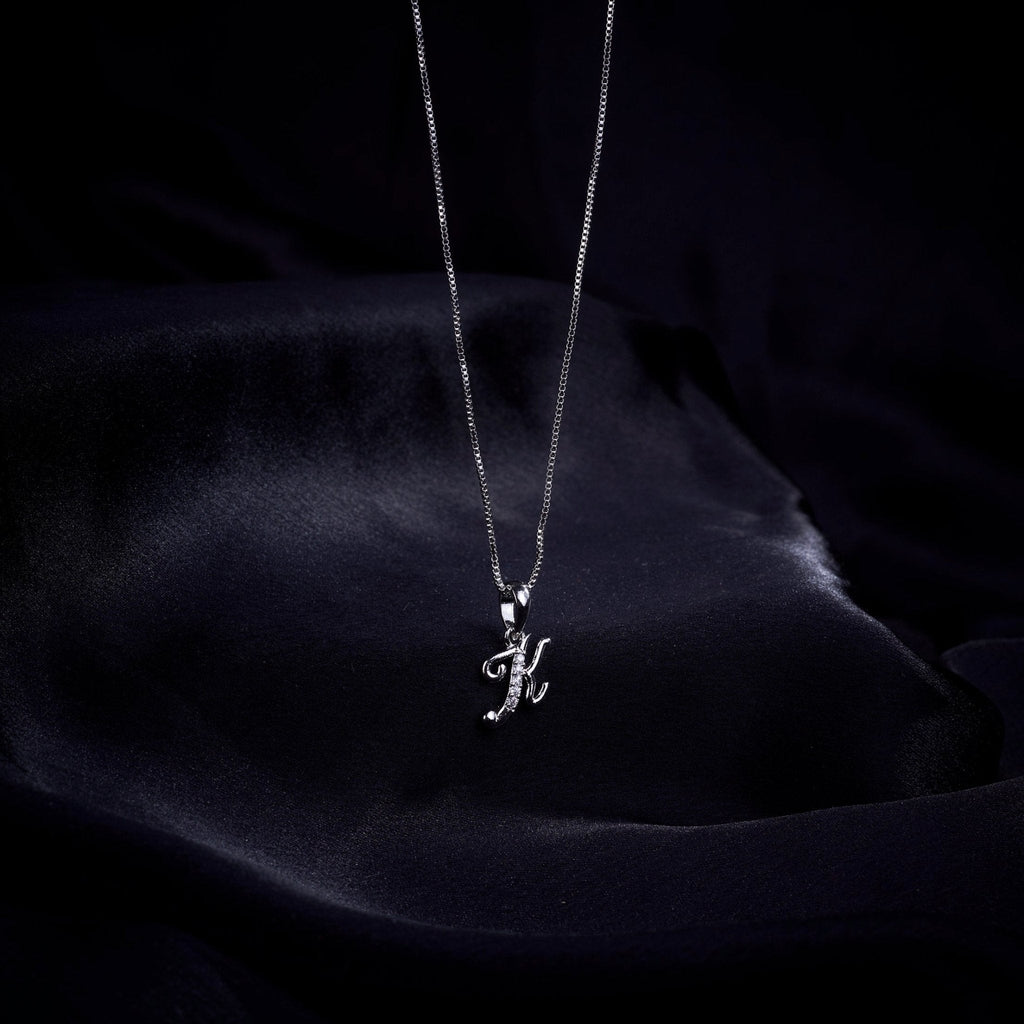Opal Touch - Alphabet K Rhodium Locket with Chain (18") - Locket Set