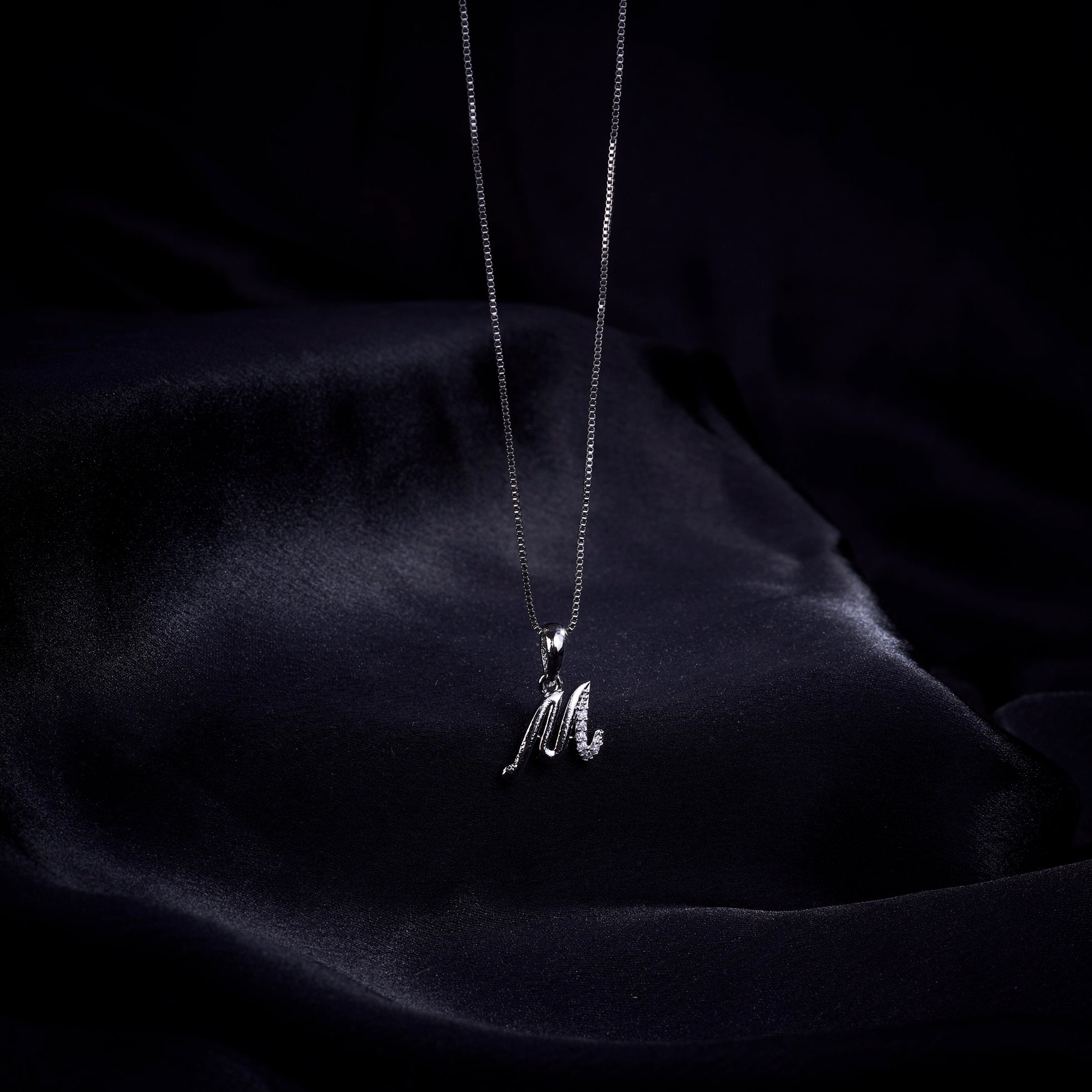 Opal Touch - Alphabet M Rhodium Locket with Chain (18") - Locket Set