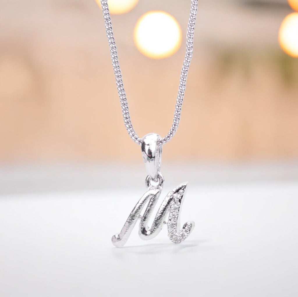 Opal Touch - Alphabet M Rhodium Locket with Chain (18") - Locket Set