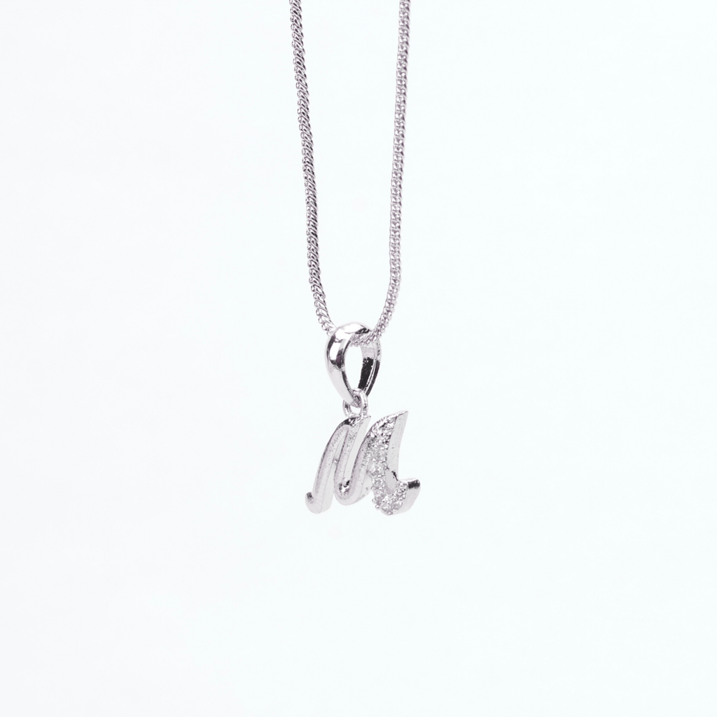 Opal Touch - Alphabet M Rhodium Locket with Chain (18") - Locket Set