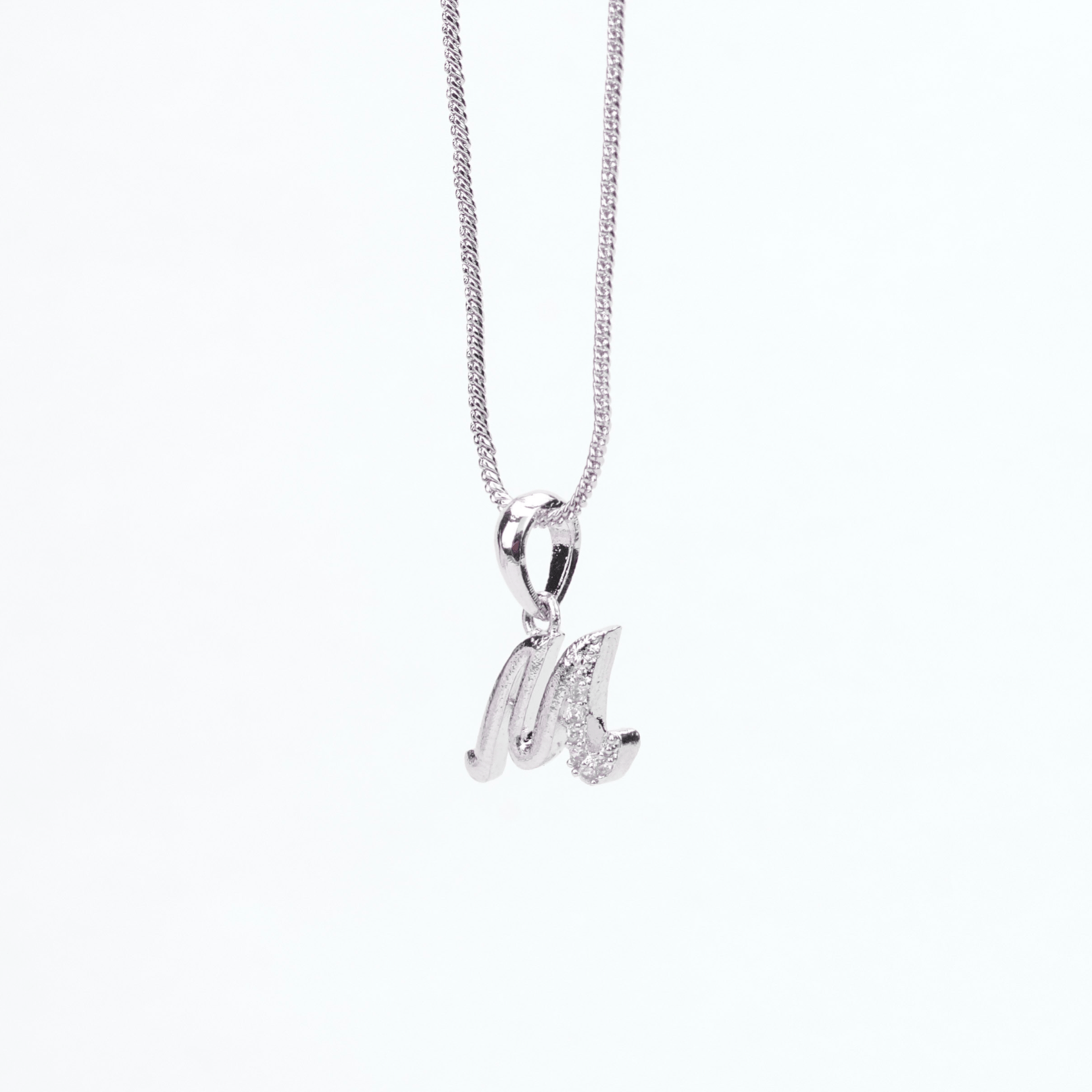 Opal Touch - Alphabet M Rhodium Locket with Chain (18") - Locket Set