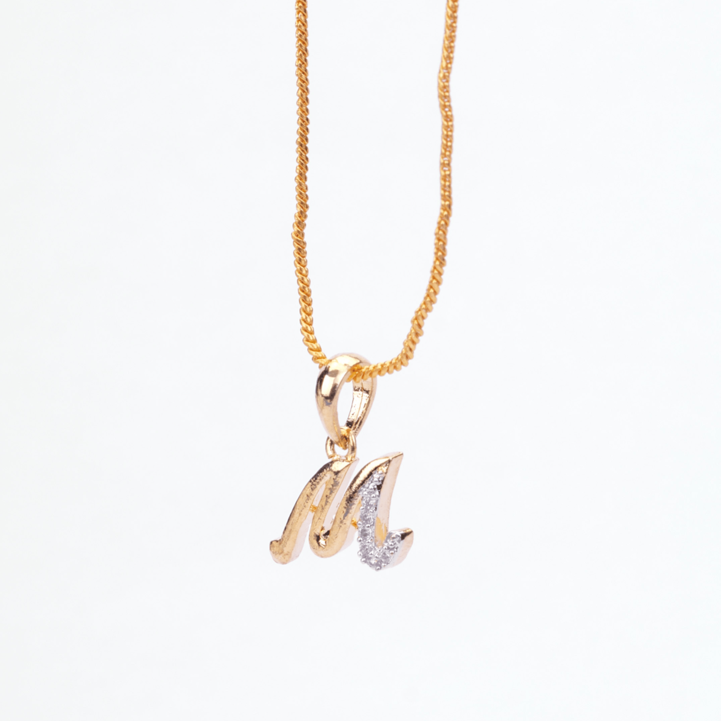 Opal Touch - Alphabet M Two Tone Locket with Chain (18") - Locket Set