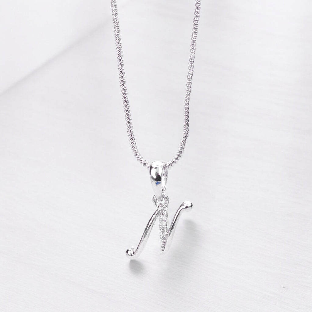 Opal Touch - Alphabet N Rhodium Locket with Chain (18") - Locket Set