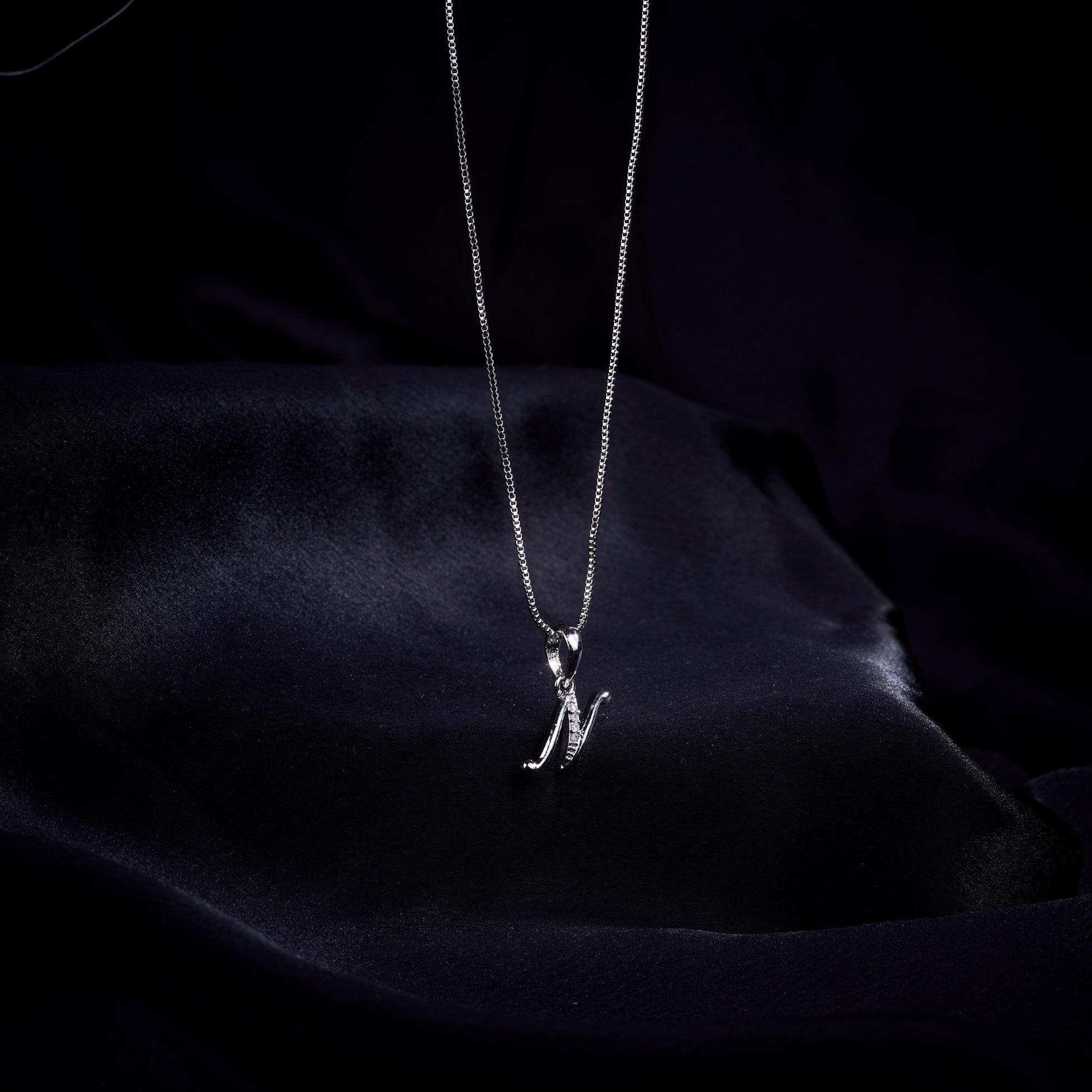 Opal Touch - Alphabet N Rhodium Locket with Chain (18") - Locket Set