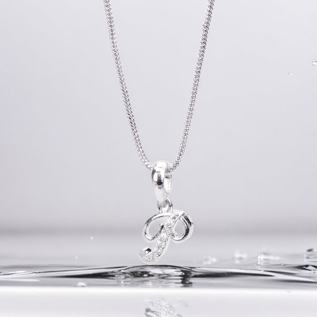 Opal Touch - Alphabet P Rhodium Locket with Chain (18") - Locket Set