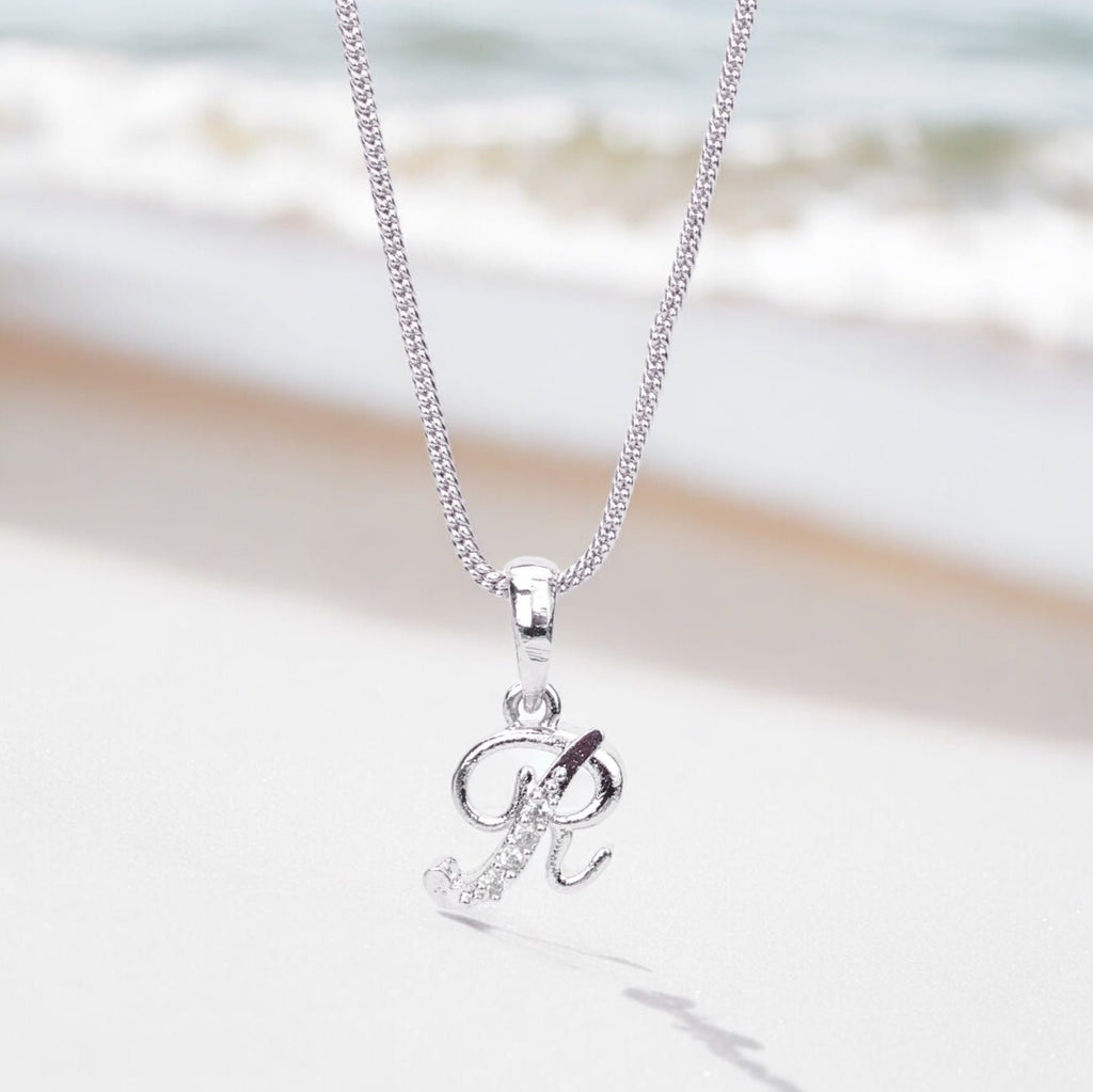Opal Touch - Alphabet R Rhodium Locket with Chain (18") - Locket Set