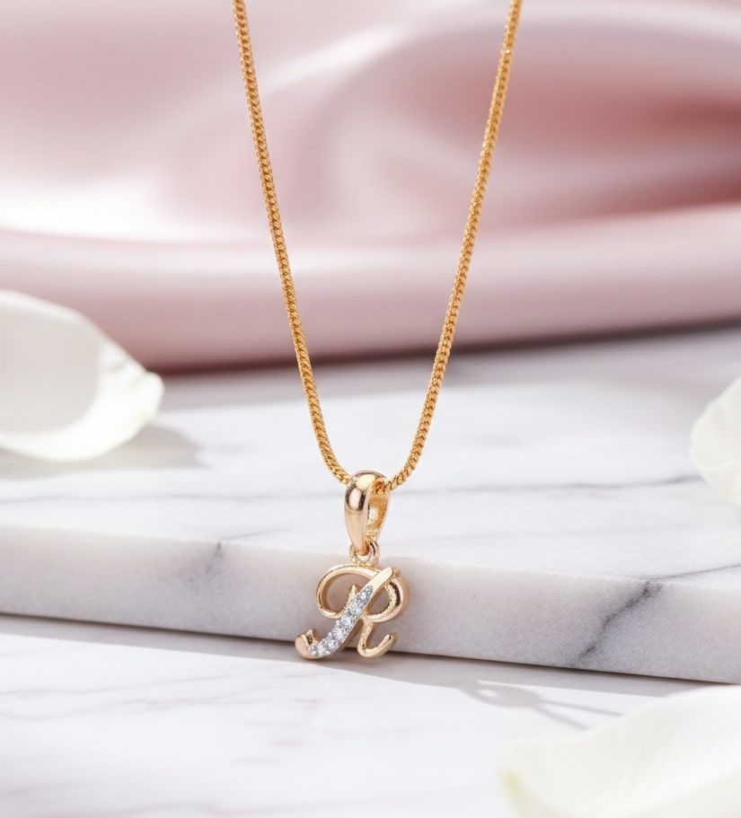 Alphabet R Two Tone Locket with Chain (18") - Opal Touch