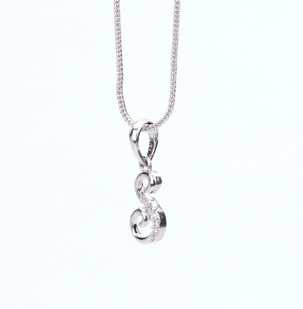 Opal Touch - Alphabet S Rhodium Locket with Chain (18") - Locket Set