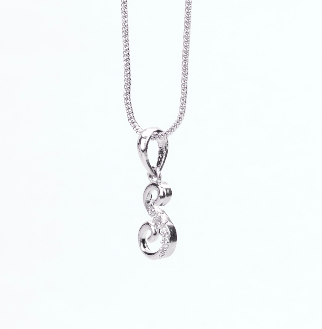 Opal Touch - Alphabet S Rhodium Locket with Chain (18") - Locket Set