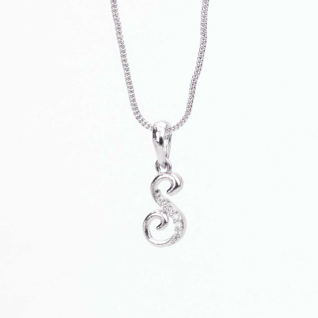 Opal Touch - Alphabet S Rhodium Locket with Chain (18") - Locket Set