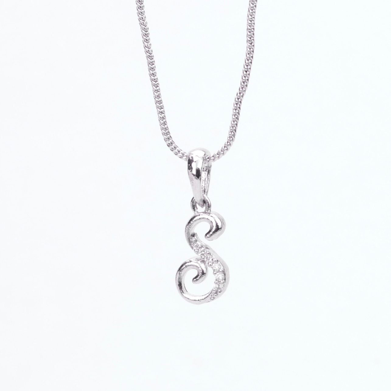 Opal Touch - Alphabet S Rhodium Locket with Chain (18") - Locket Set