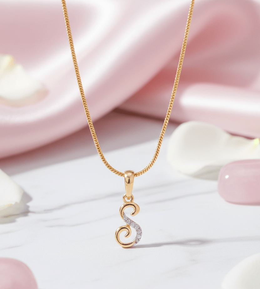 Alphabet S Two Tone Locket with Chain (18") - Opal Touch