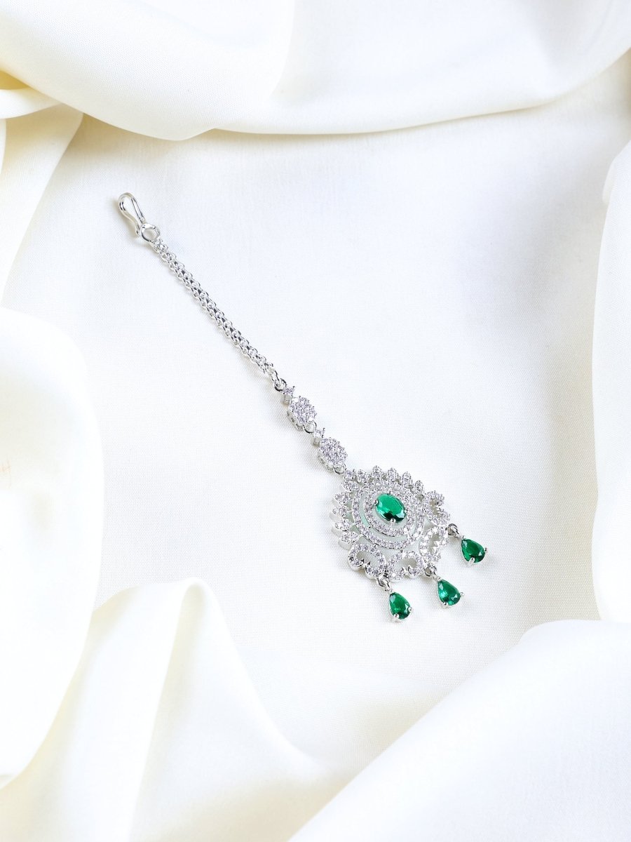 American Diamond CZ Studded Rhodium Plated Maang Tikka