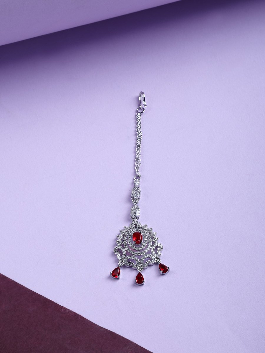 American Diamond CZ Studded Rhodium Plated Maang Tikka