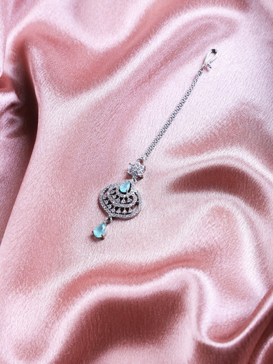 American Diamond CZ Studded Rhodium Plated Maang Tikka