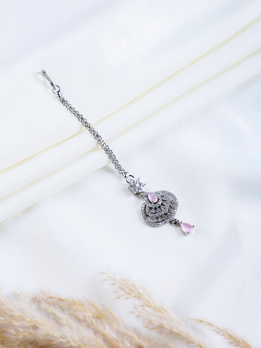 American Diamond CZ Studded Rhodium Plated Maang Tikka
